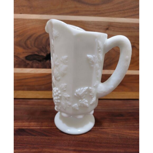 Vintage Westmoreland Thick Milk Glass Pitcher, Harvest Grape Pattern